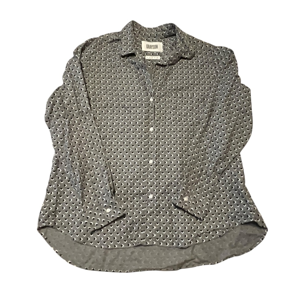 Grayson The Hero Grey Heart Print Lyocell Button Down Shirt Size 05 XL Oversized